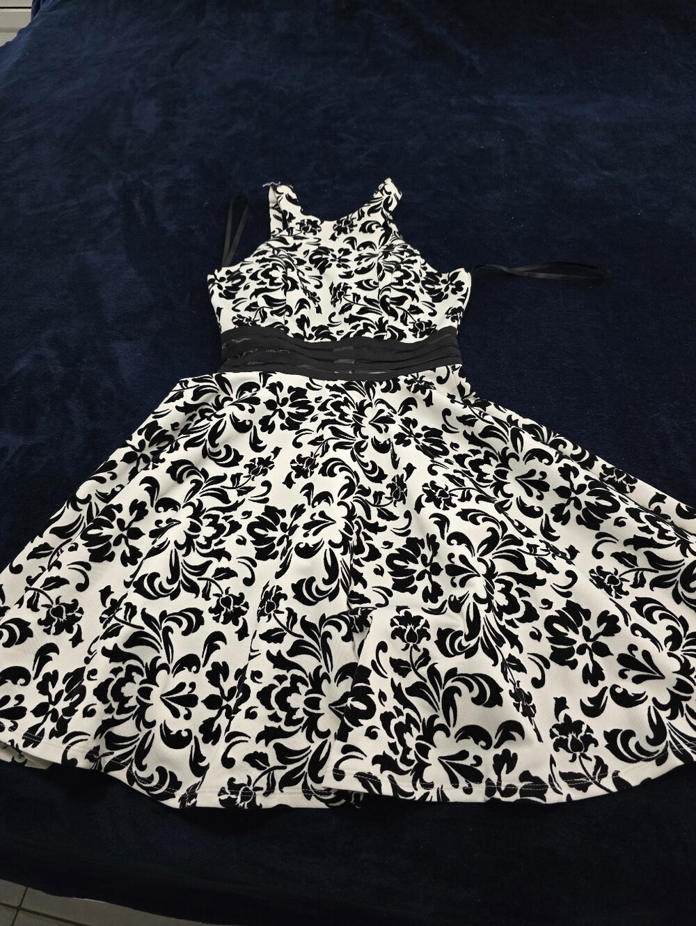 Black & White Floral Fit-and-Flare Dress